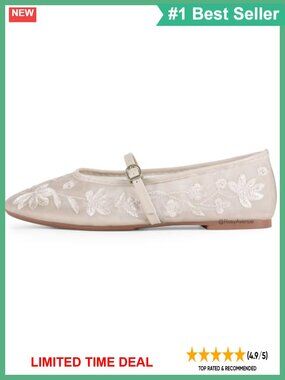 Women's Mesh Ballet Flats Embroidered Floral Round Toe Mary Jane Flat Shoes